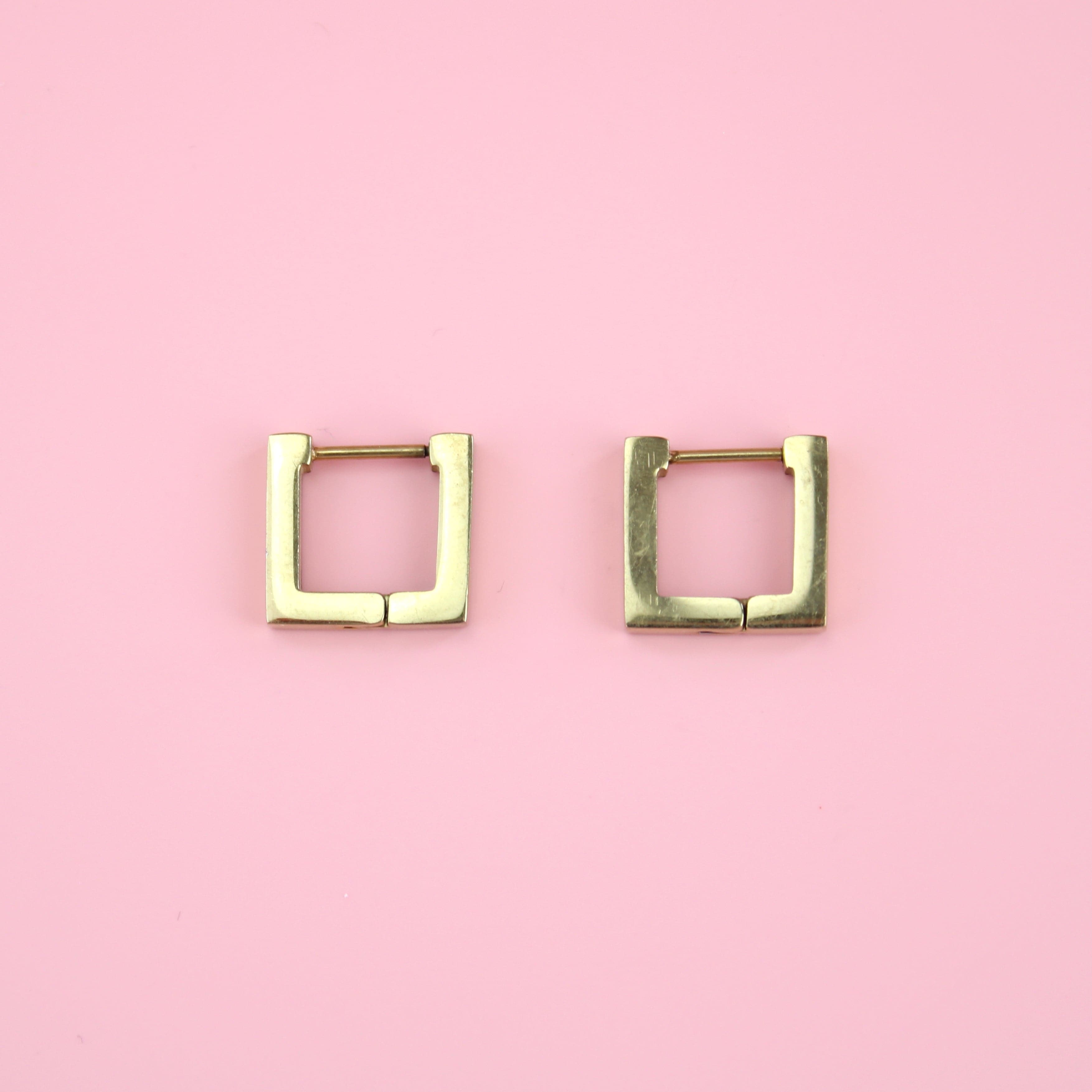 Square Huggie Earrings (Gold Plated)